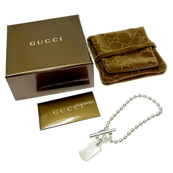 GUCCI Dog Tags Ball Chain Toggle Bracelet 6.3" Silver 925 Auth w/Box #97526 - Picture 8 of 8